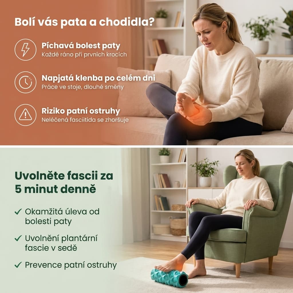 Masážní váleček na chodidla při plantární fasciitidě a patní ostruze